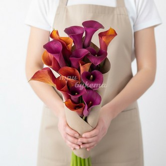 Букет из 16 сиреневых калл